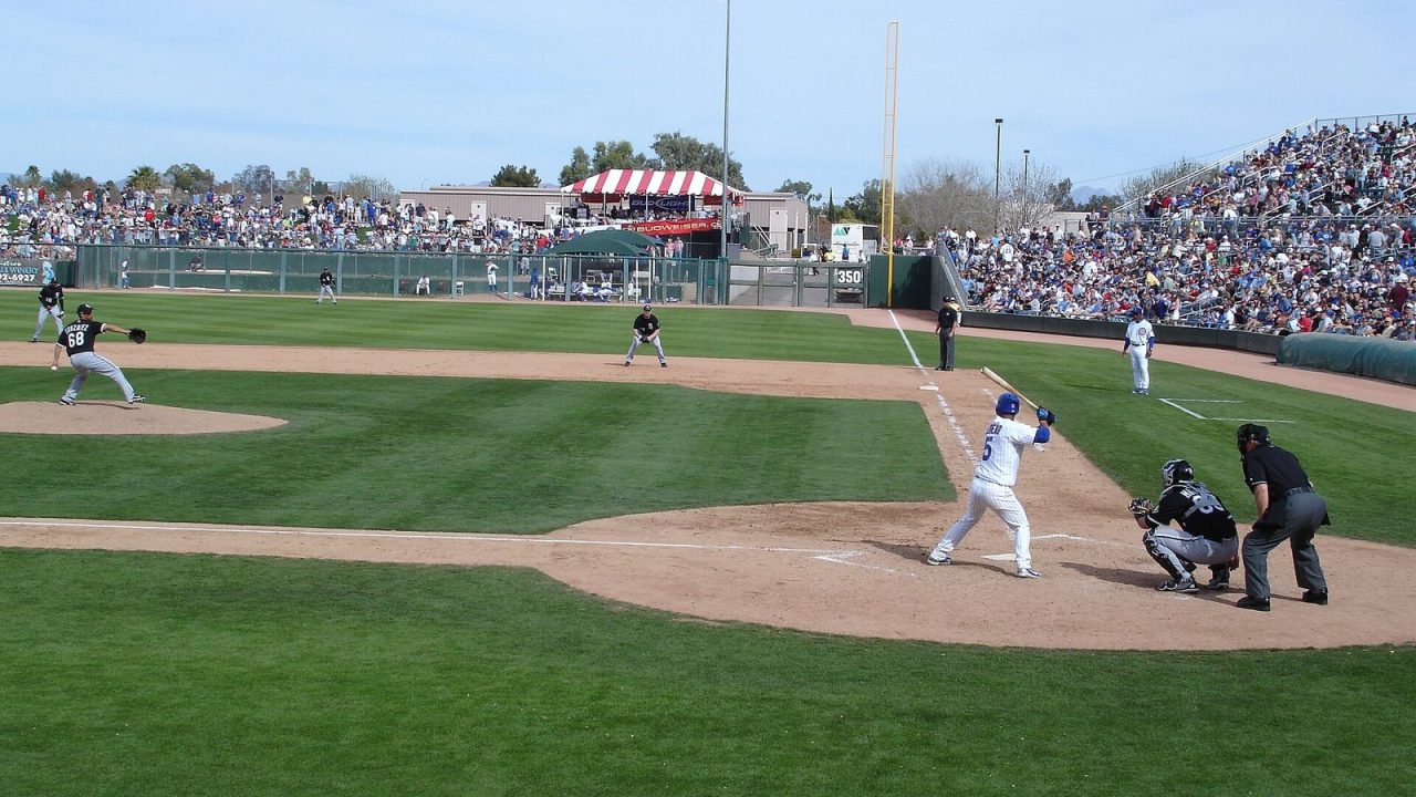 Cubs and White Sox playing a Cactus League spring training game at HoHoKam Park in Arizona