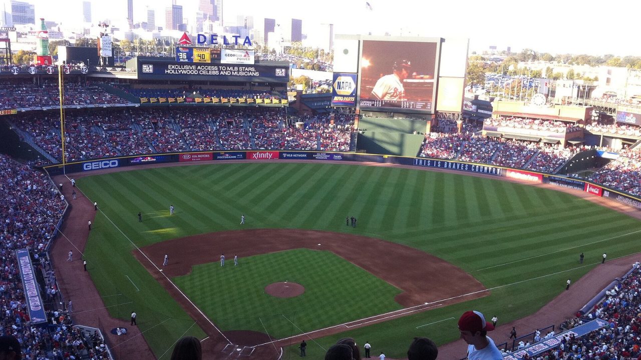 Cardinals and Braves on the field at Turner Field during the 2012 National League Wild Card Game